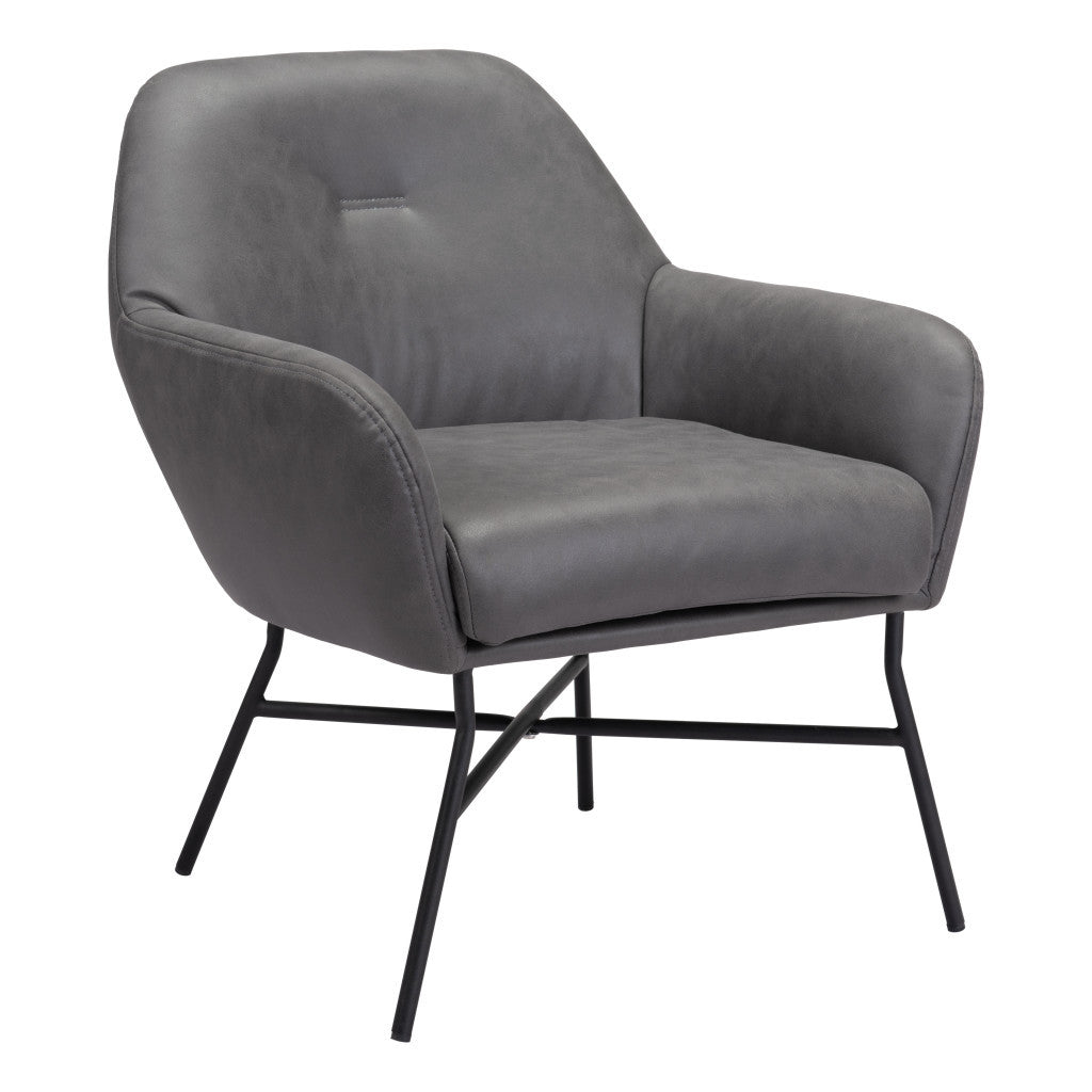 25" Gray And Black Faux Leather And Faux Leather Arm Chair