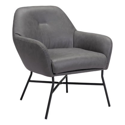25" Gray And Black Faux Leather And Faux Leather Arm Chair