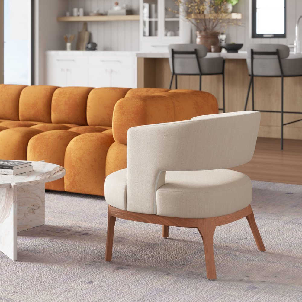 27" Beige And Brown Upholstered Arm Chair