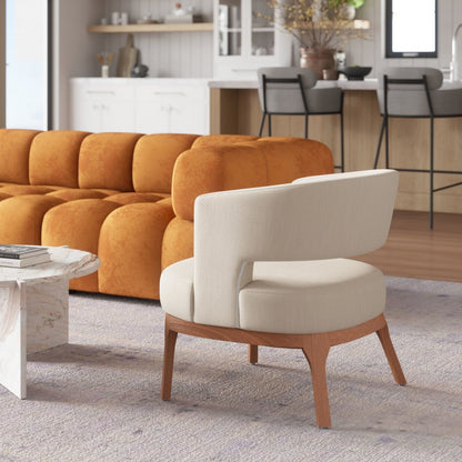 27" Beige And Brown Upholstered Arm Chair