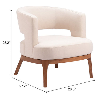 27" Beige And Brown Upholstered Arm Chair
