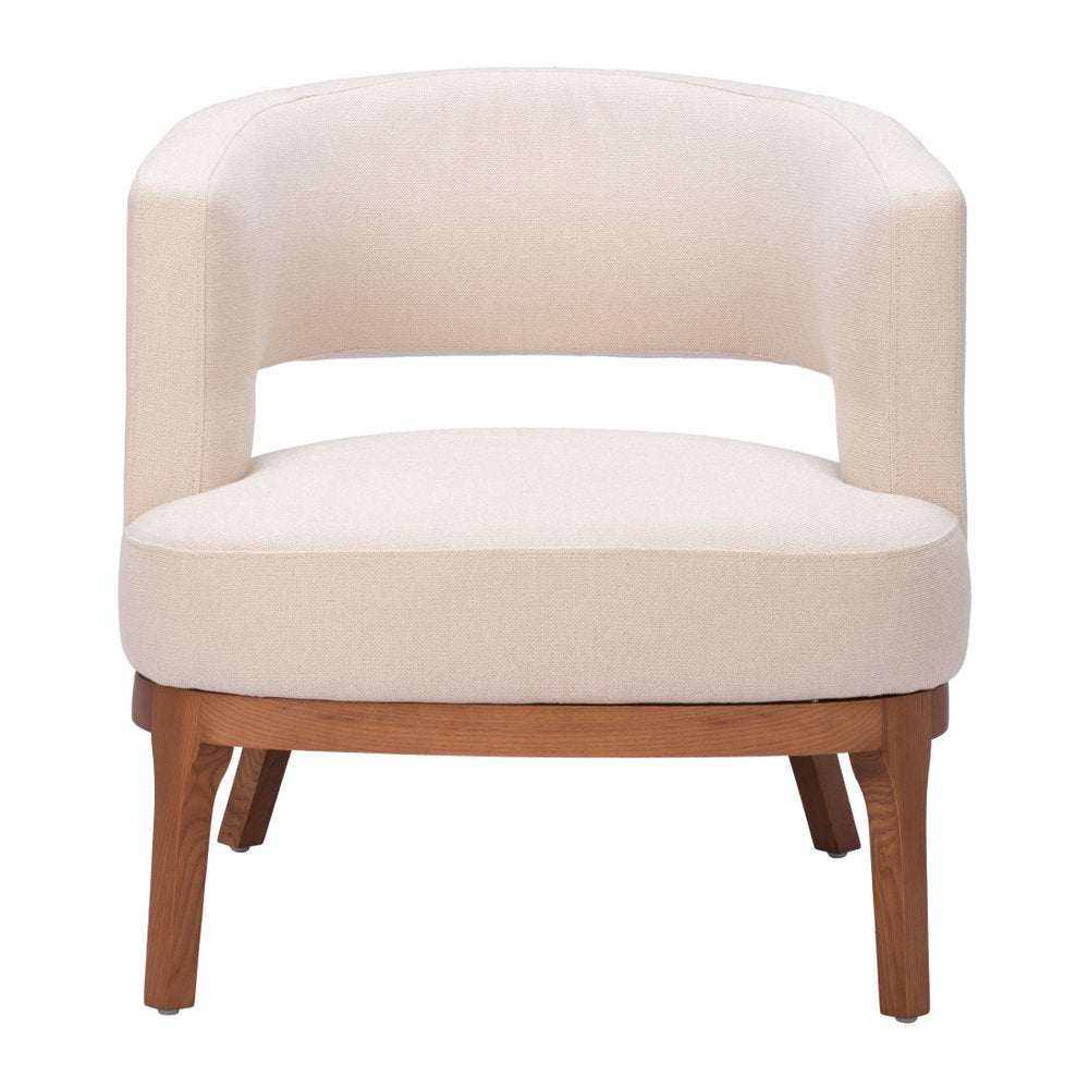 27" Beige And Brown Upholstered Arm Chair