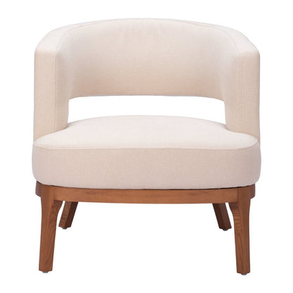27" Beige And Brown Upholstered Arm Chair