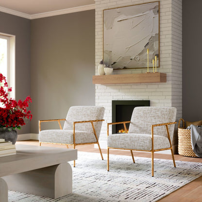 25" Beige And Gold Upholstered Arm Chair