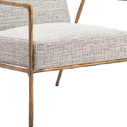 25" Beige And Gold Upholstered Arm Chair