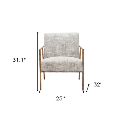 25" Beige And Gold Upholstered Arm Chair