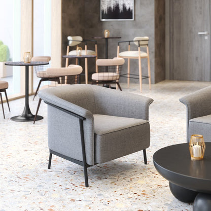 35" Slate Gray And Black Faux Leather Arm Chair