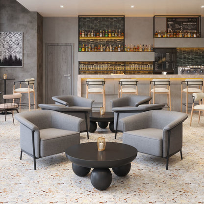 35" Slate Gray And Black Faux Leather Arm Chair