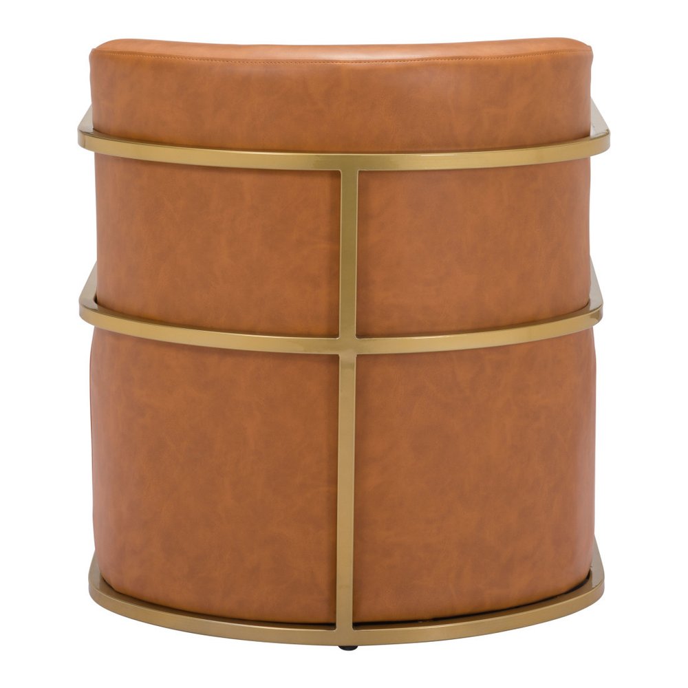 27" Brown And Gold Faux Leather And Faux Leather Arm Chair