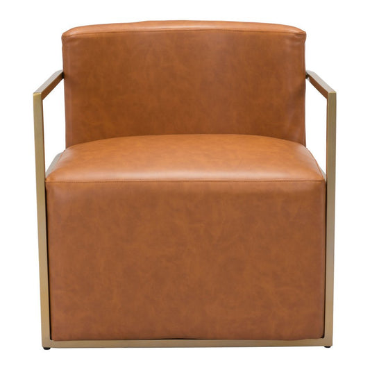 27" Brown And Gold Faux Leather And Faux Leather Arm Chair