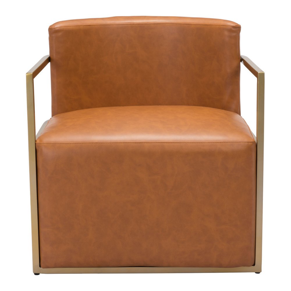 27" Brown And Gold Faux Leather And Faux Leather Arm Chair