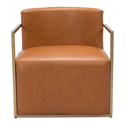 27" Brown And Gold Faux Leather And Faux Leather Arm Chair