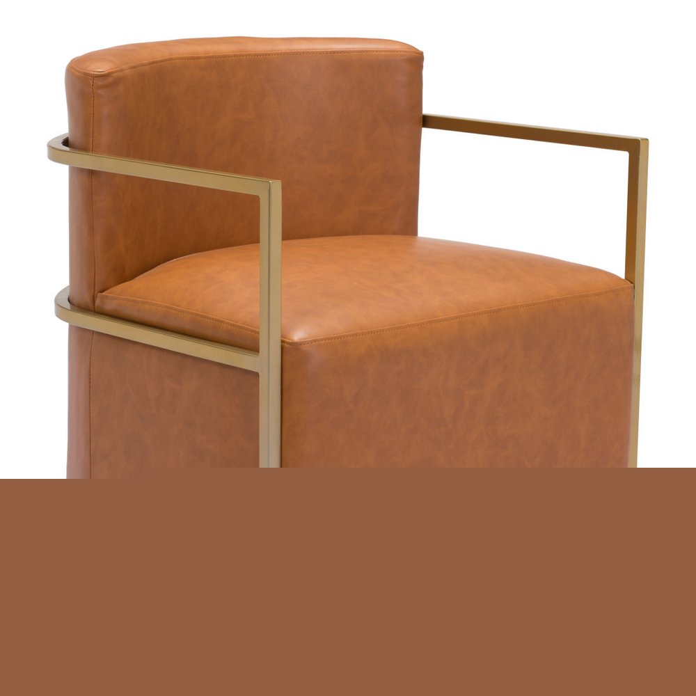 27" Brown And Gold Faux Leather And Faux Leather Arm Chair