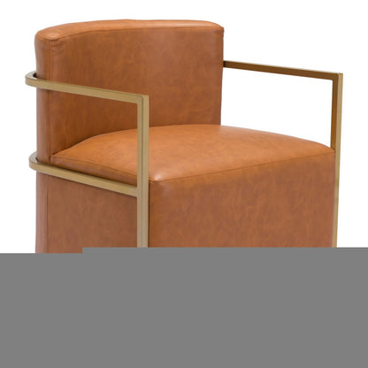 27" Brown And Gold Faux Leather And Faux Leather Arm Chair