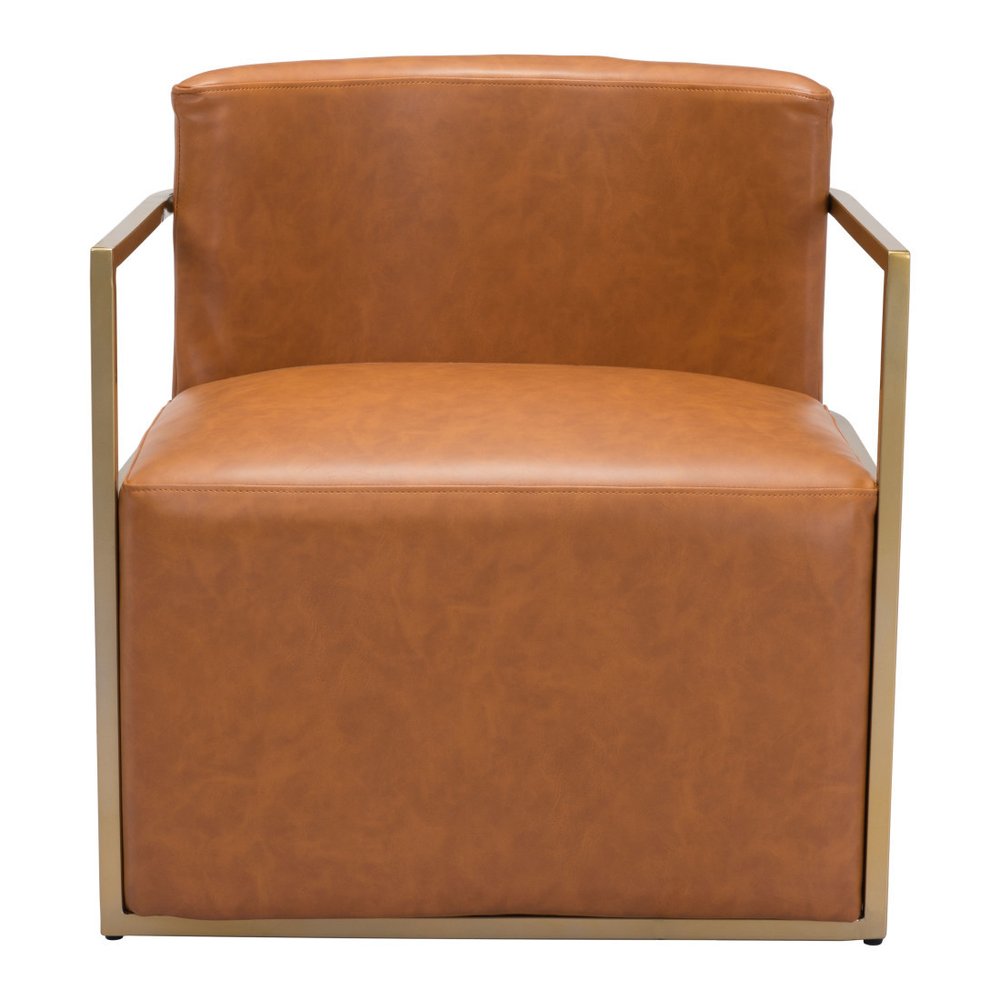 27" Brown And Gold Faux Leather And Faux Leather Arm Chair
