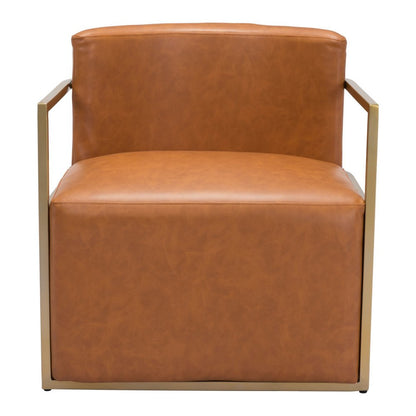 27" Brown And Gold Faux Leather And Faux Leather Arm Chair