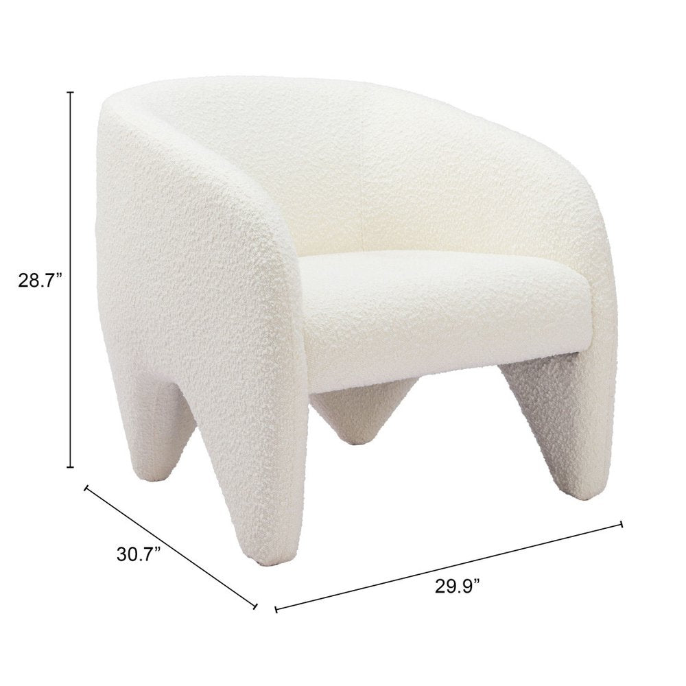 30" White Faux Shearling And Upholstered Arm Chair