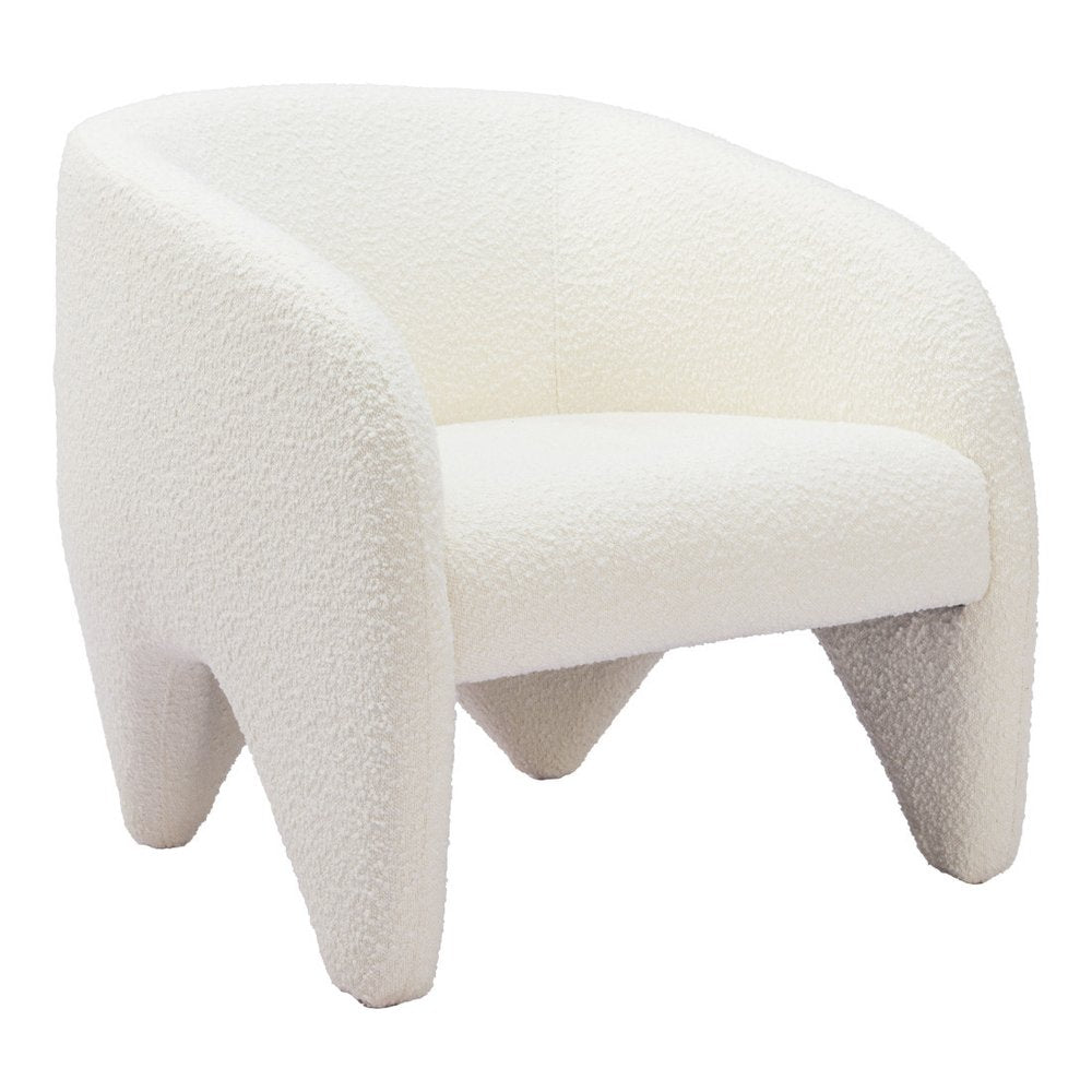 30" White Faux Shearling And Upholstered Arm Chair