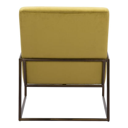 26" Olive Green And Bronze Velvet And Upholstered Arm Chair
