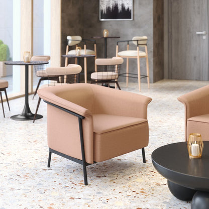 35" Tan And Black Upholstered Arm Chair