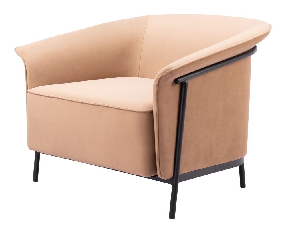 35" Tan And Black Upholstered Arm Chair