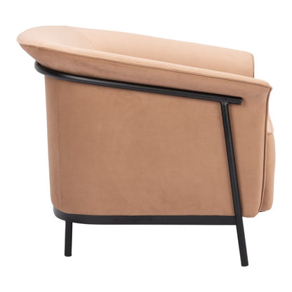 35" Tan And Black Upholstered Arm Chair