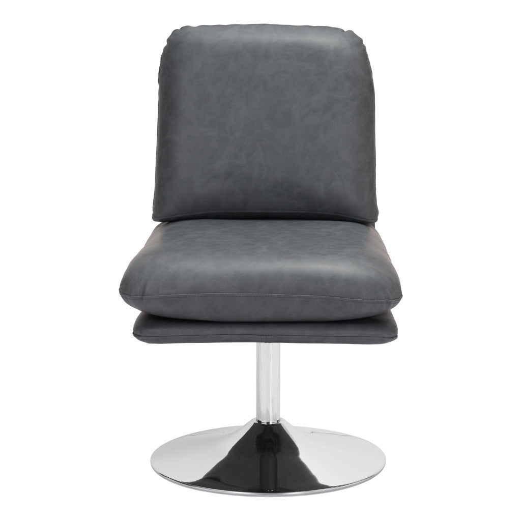 22" Gray And Silver Faux Leather And Faux Leather Side Chair