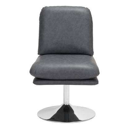 22" Gray And Silver Faux Leather And Faux Leather Side Chair