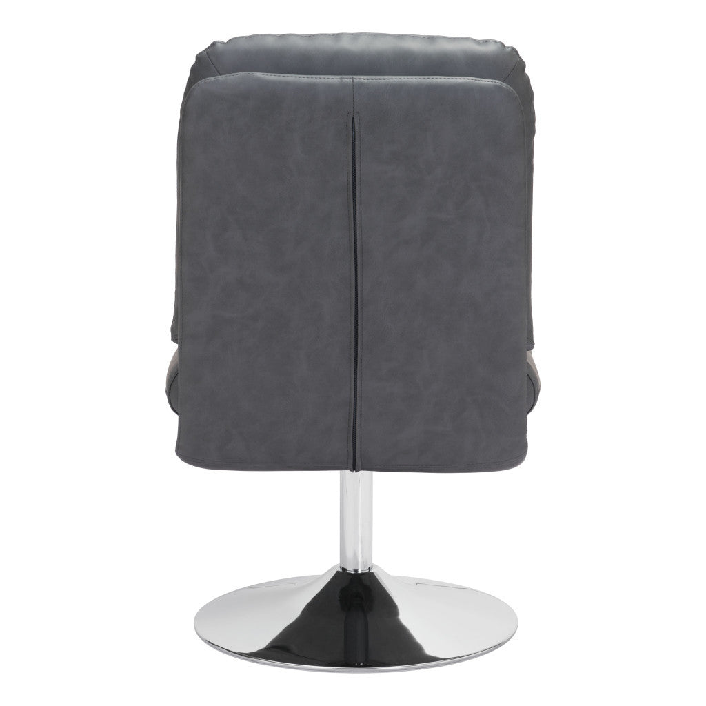 22" Gray And Silver Faux Leather And Faux Leather Side Chair