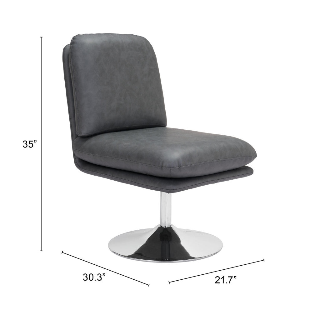 22" Gray And Silver Faux Leather And Faux Leather Side Chair