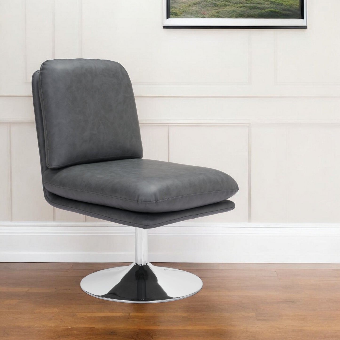 22" Gray And Silver Faux Leather And Faux Leather Side Chair