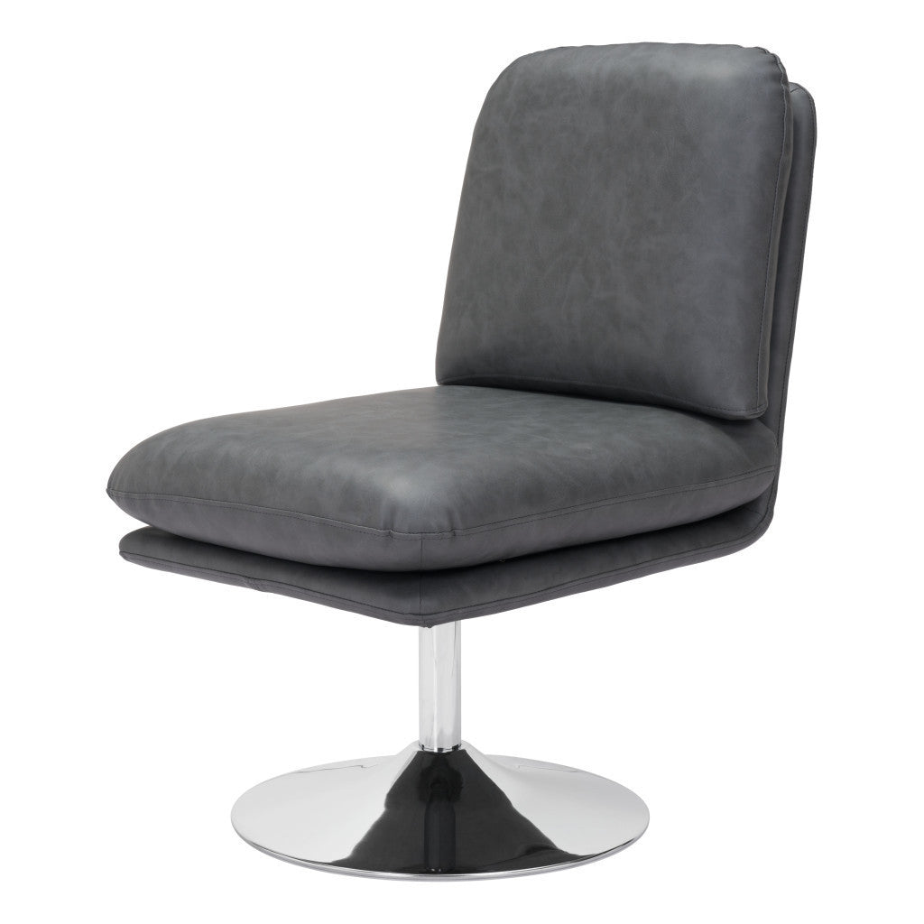 22" Gray And Silver Faux Leather And Faux Leather Side Chair
