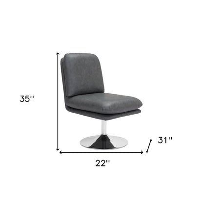 22" Gray And Silver Faux Leather And Faux Leather Side Chair