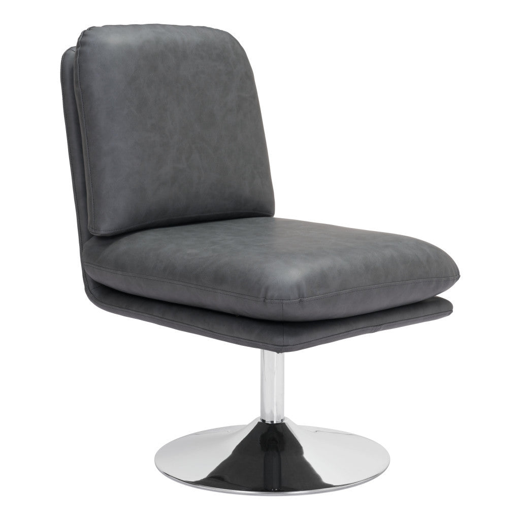 22" Gray And Silver Faux Leather And Faux Leather Side Chair