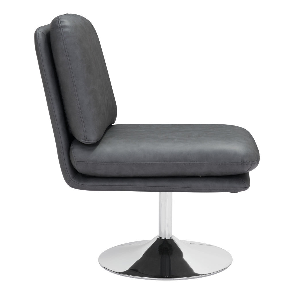 22" Gray And Silver Faux Leather And Faux Leather Side Chair