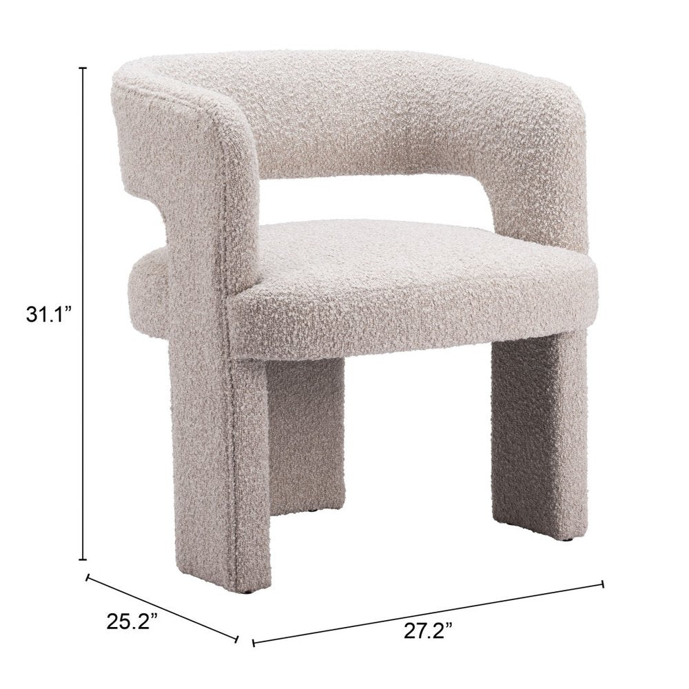 27" Beige Faux Shearling And Upholstered Arm Chair