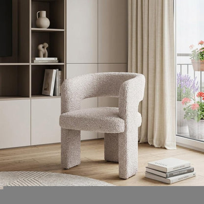 27" Beige Faux Shearling And Upholstered Arm Chair
