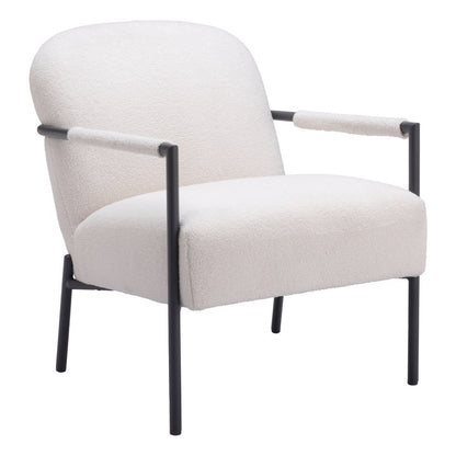 26" Ivory And Black Faux Shearling And Upholstered Arm Chair