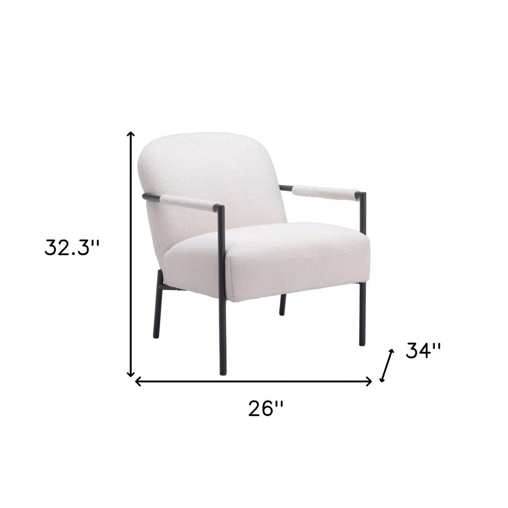 26" Ivory And Black Faux Shearling And Upholstered Arm Chair