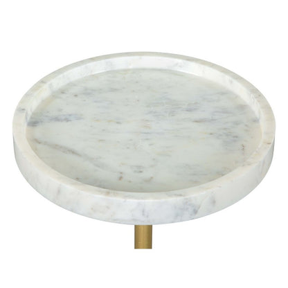 22" Gold Gray And White Marble And Iron Round Pedestal End Table