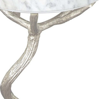 22" Silver And White Marble Round End Table