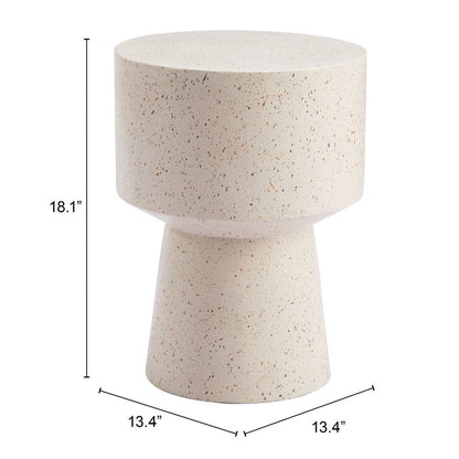 18" Beige Faux Stone Round Pedestal End Table