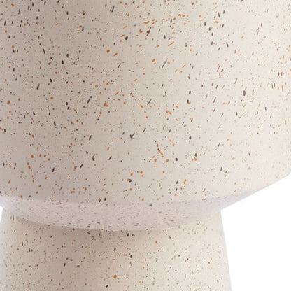 18" Beige Faux Stone Round Pedestal End Table