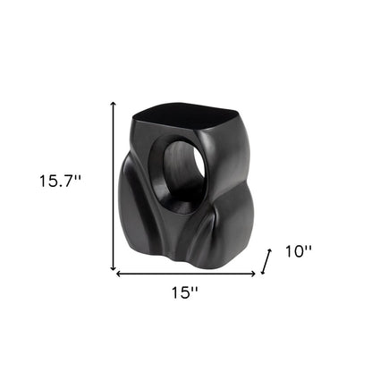 16" Black Solid Wood Figurine End Table