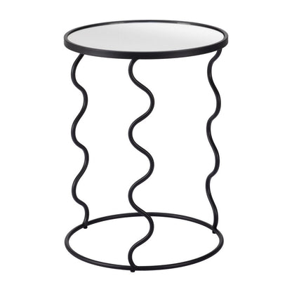 24" Black Mirrored Glass and Steel Round Abstract End Table