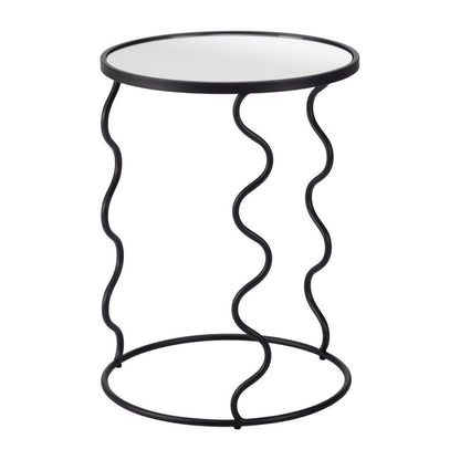 24" Black Mirrored Glass and Steel Round Abstract End Table