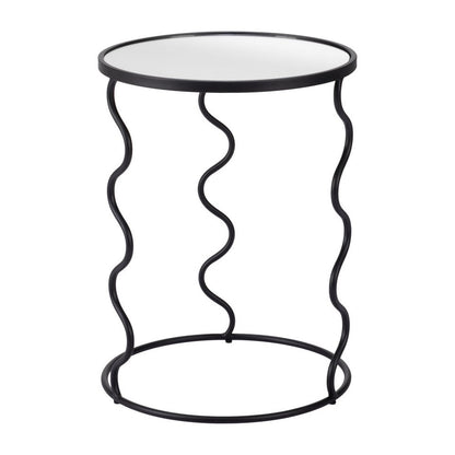 24" Black Mirrored Glass and Steel Round Abstract End Table