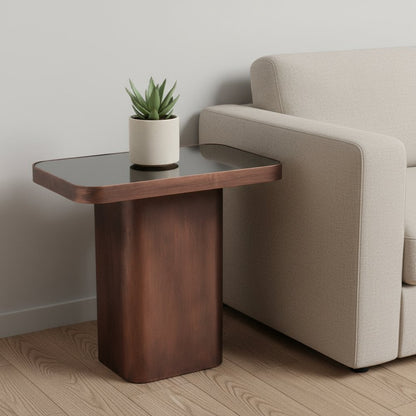 18" Black And Bronze Glass And Steel Pedestal End Table