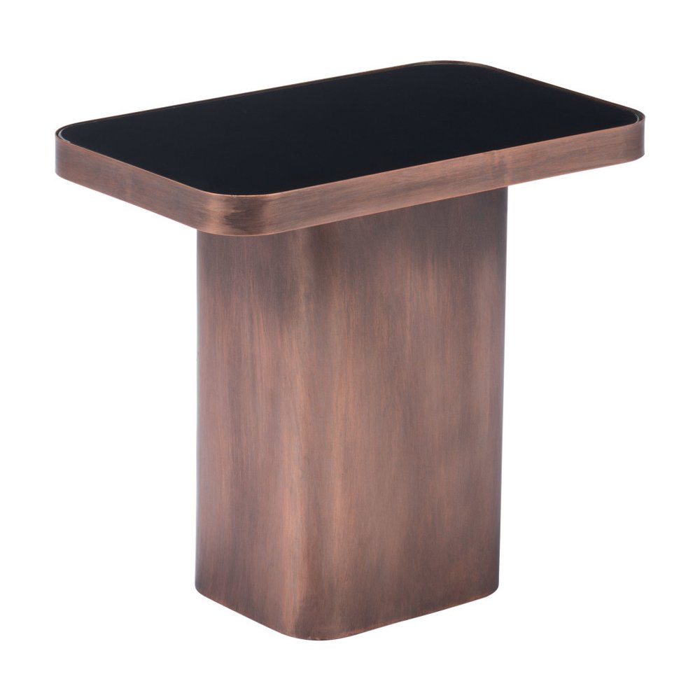 18" Black And Bronze Glass And Steel Pedestal End Table