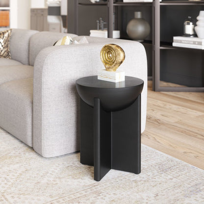 20" Black Solid Wood Round Pedestal End Table